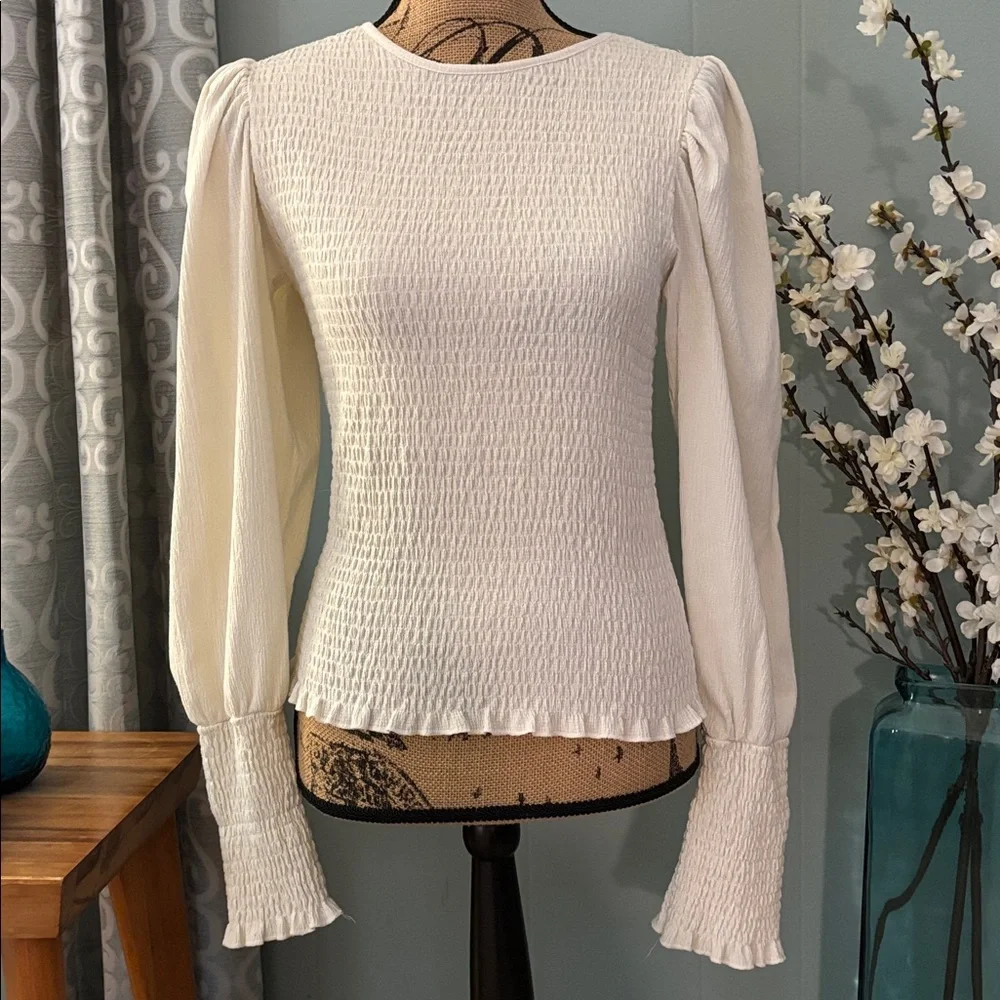 Anthropologie Smocked Puff Sleeve Top